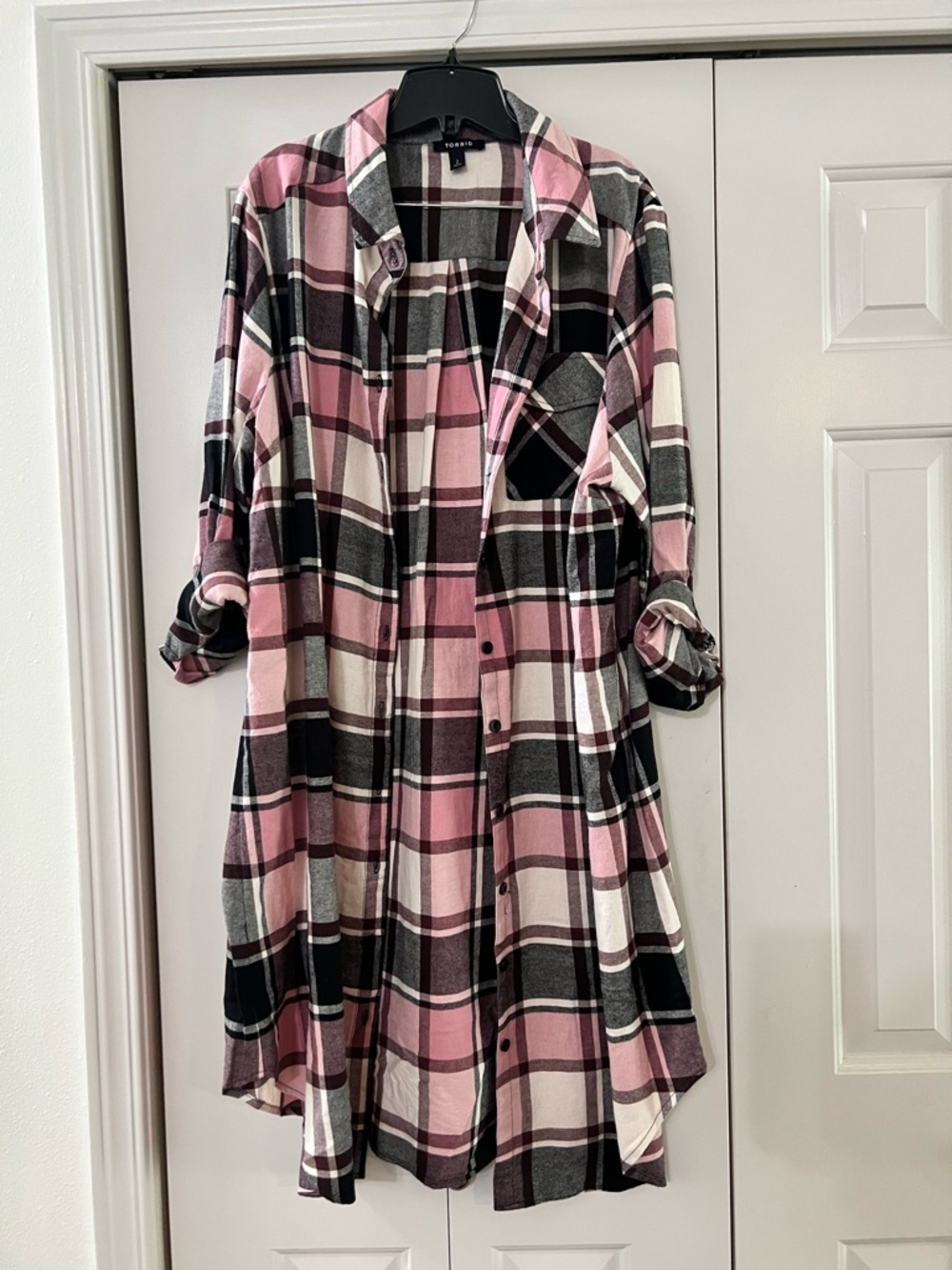torrid Pink, Black and White Plaid Button-Up Shirt Dress